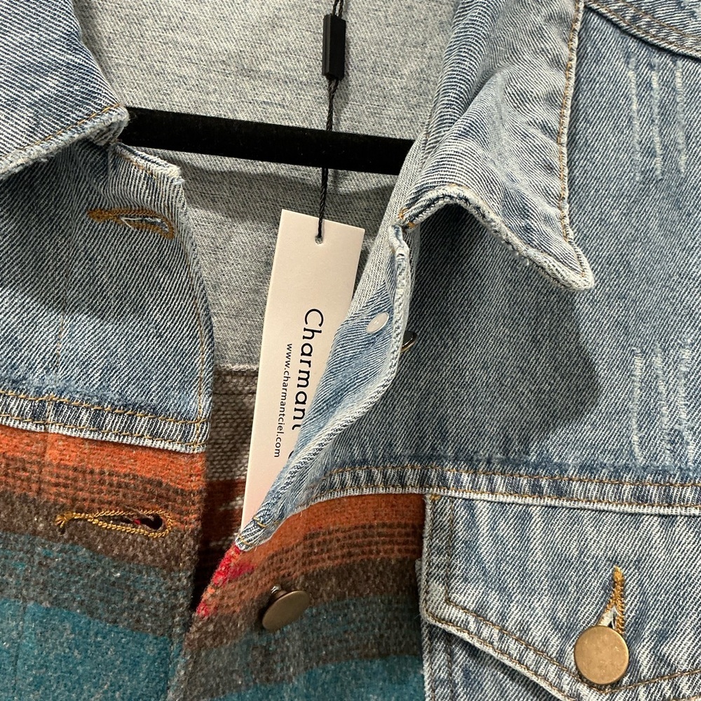 NWT Aztec Print Loose Denim Patchwork Jacket - Picture 6 of 7